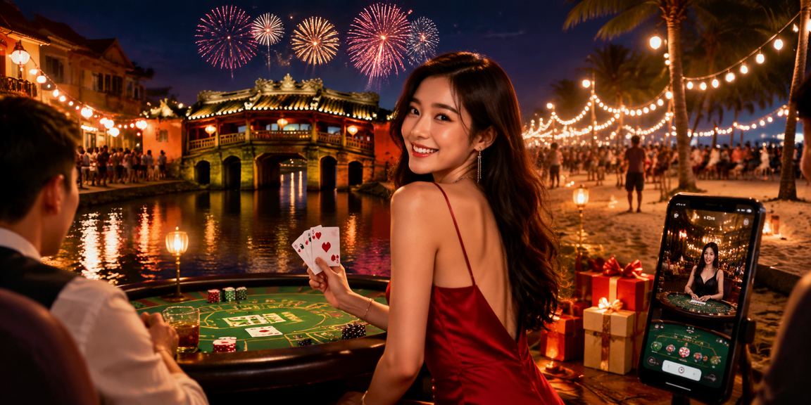 Bàn baccarat trực tuyến tại neo2 với không khí chợ đêm Hội An về đêm